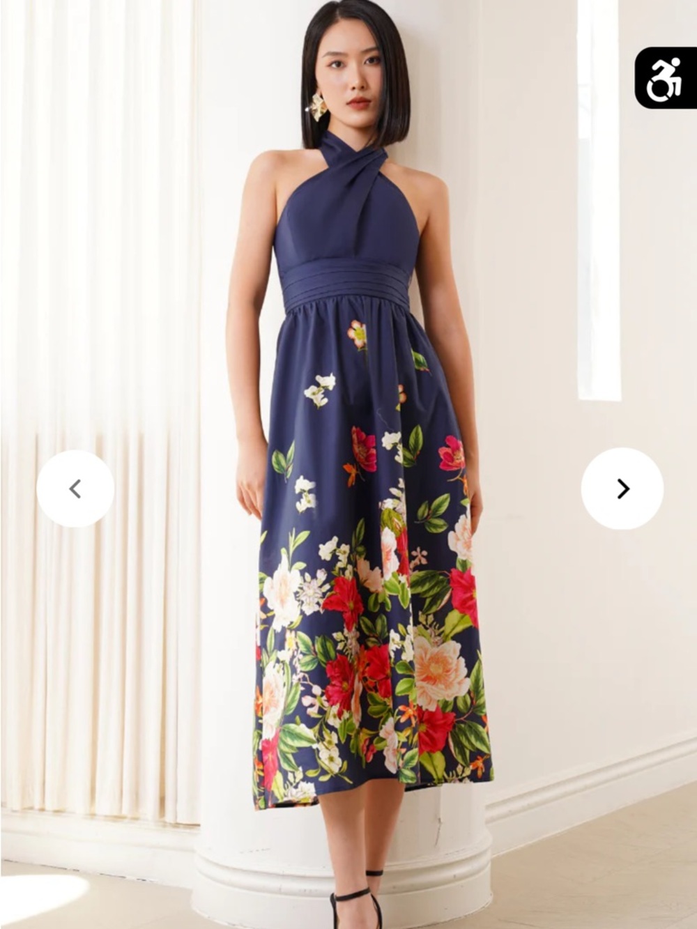 Yumi Kim Navy Floral Halter Midi Dress
